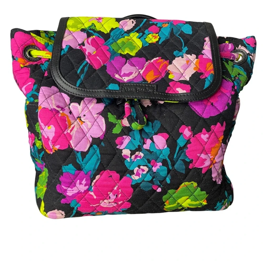 Vera Bradley Hilo Meadow Quilted Floral Fashion Backpack Drawstring Flap‎
